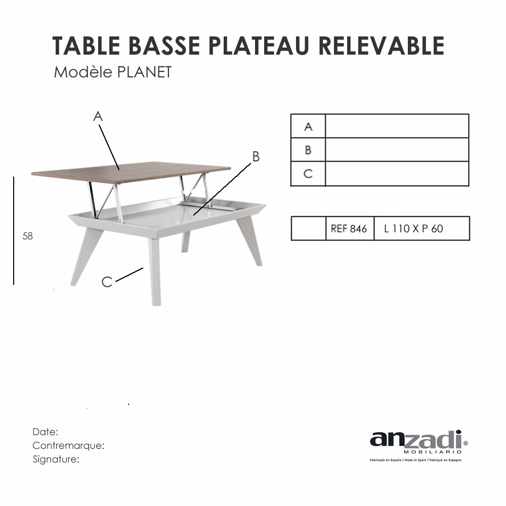 Table Basse Relevable PLANET – Image 8