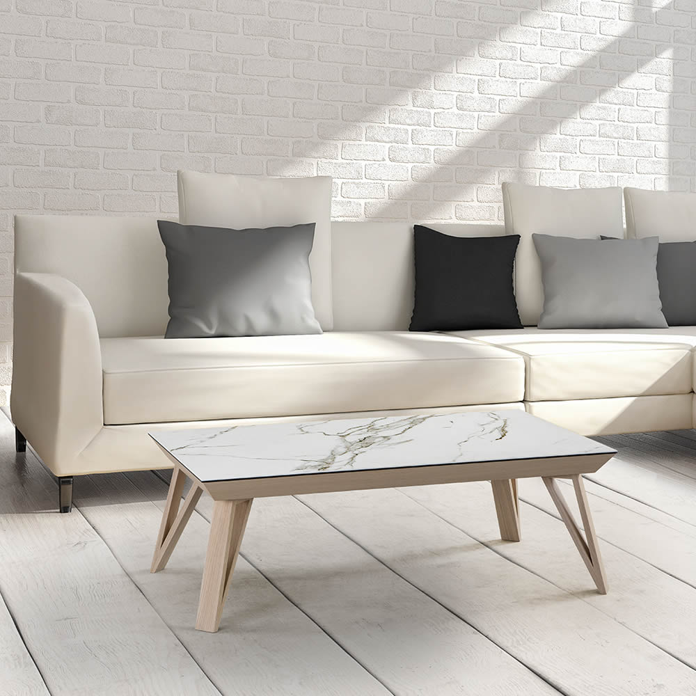 Table basse relevable Delta avec système relevable Chrome brillant.