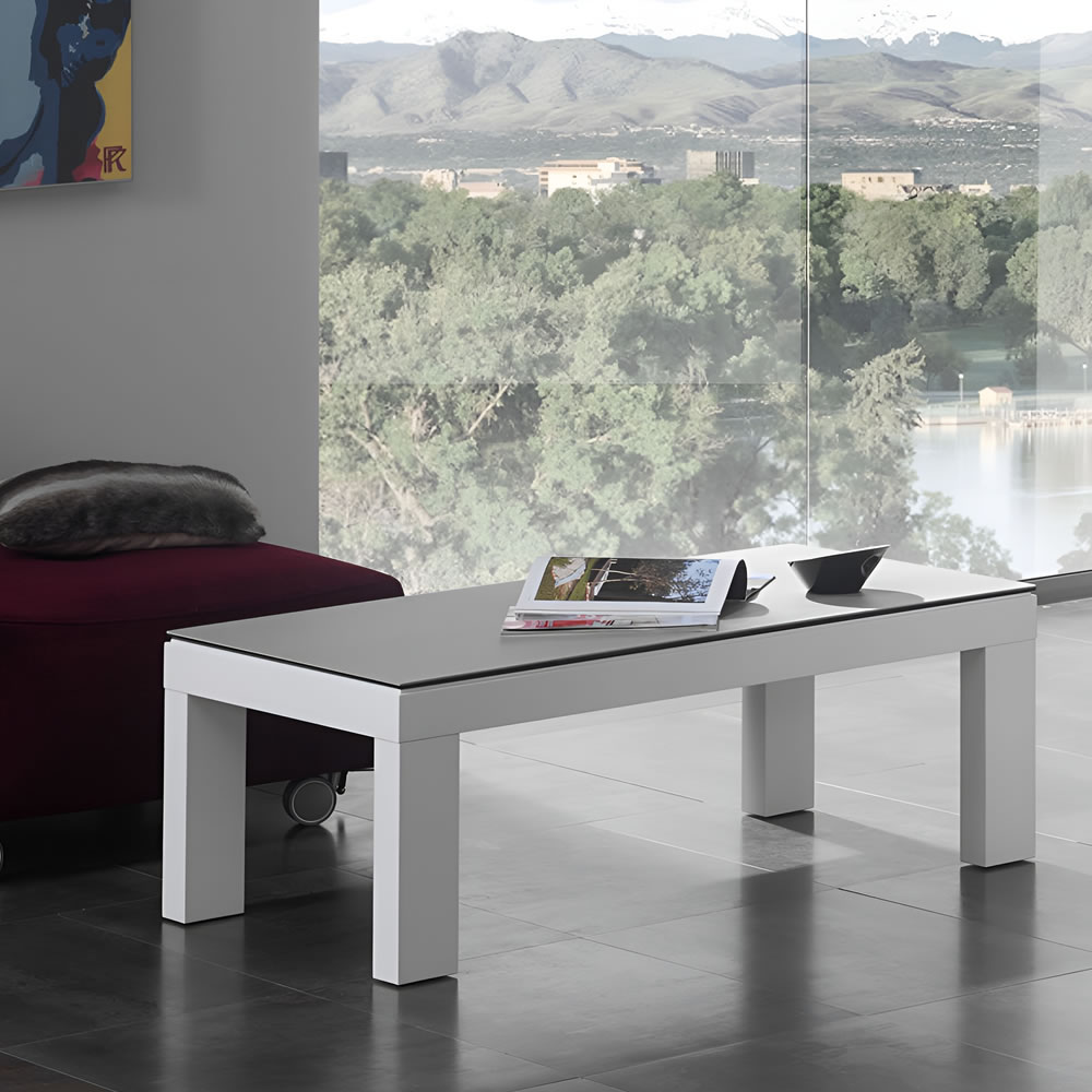 Table basse relevable Domenica avec système relevable Chrome brillant.