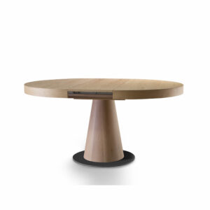 Table de répas ronde extensible avec colonne centrale et rallonge centrale, base compacte blanche ou noire Anzadi Mobilier